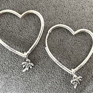 Pandora heart hoop earrings with palm tree mini charms- mini charms included